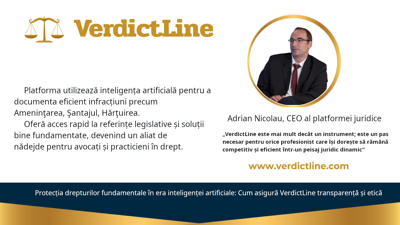 Adrian Nicolau, CEO al platformei juridice VerdictLine.com, prezintă soluții inovatoare pentru documentarea infracțiunilor precum Ameninţarea, Şantajul, și Hărţuirea cu ajutorul inteligenței artificiale. VerdictLine.com oferă avocaților și practicienilor acces rapid la referințe legislative și jurisprudențiale, facilitând analiza detaliată a spețelor penale din România.