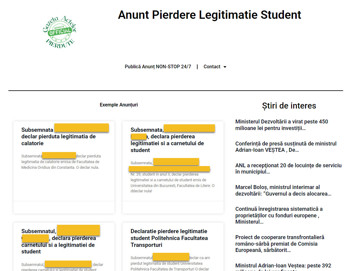 anunt-pierdere-legitimatie-student